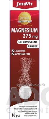 JutaVit Horčík 275 mg + vitamín B6 šumivé tablety s príchuťou pomaranča a granátového jablka 1x16 ks