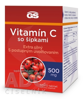 GS Vitamín C 500 mg so šípkami tbl 50+10 (inov.2023) (60 ks)