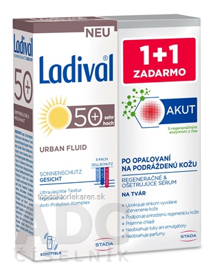 Ladival URBAN fluid 50+SPF + Akut Face serum krém na ochranu tváre pri opaľovaní 50 ml + sérum po opaľovaní 50 ml, 1x1 set